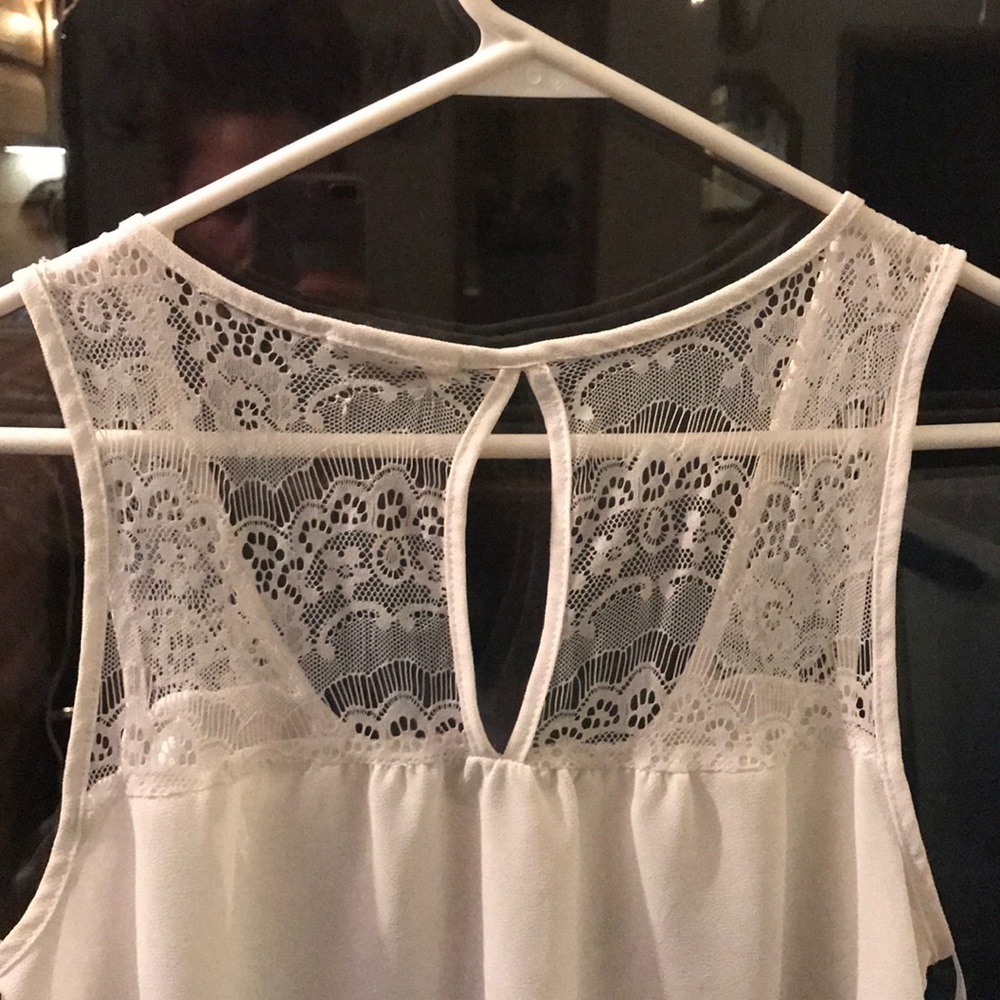 Edge White Sheer Tank Top Blouse Lace Straps Back - Picture 5 of 7